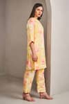 Shop_SAMMOHI BY MOKSHA AND HIRAL_Yellow Modal Satin Printed Floral Round Sunshine Kurta And Pant Set _Online_at_Aza_Fashions