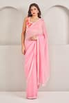 Buy_SAMMOHI BY MOKSHA AND HIRAL_Pink Saree Organza Embellished Pearl Square Embroidered Border With Blouse _at_Aza_Fashions