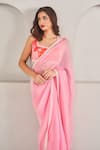 Buy_SAMMOHI BY MOKSHA AND HIRAL_Pink Saree Organza Embellished Pearl Square Embroidered Border With Blouse _Online_at_Aza_Fashions