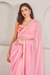 Shop_SAMMOHI BY MOKSHA AND HIRAL_Pink Saree Organza Embellished Pearl Square Embroidered Border With Blouse _Online_at_Aza_Fashions