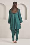 Shop_SAMMOHI BY MOKSHA AND HIRAL_Green Dupion Silk Embroidered Pearl Notched Tunic And Tulip Pant Set _at_Aza_Fashions