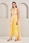 SAMMOHI BY MOKSHA AND HIRAL_Yellow Crepe Silk Printed Floral Embroidered Pre-draped Dhoti Saree With Blouse _Online_at_Aza_Fashions