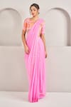 Buy_SAMMOHI BY MOKSHA AND HIRAL_Pink Saree Georgette Embroidered Pearl Round Tassel Pre-draped With Blouse _at_Aza_Fashions