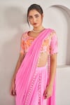 Buy_SAMMOHI BY MOKSHA AND HIRAL_Pink Saree Georgette Embroidered Pearl Round Tassel Pre-draped With Blouse _Online_at_Aza_Fashions