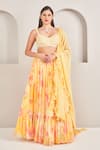 Buy_SAMMOHI BY MOKSHA AND HIRAL_Yellow Lehenga And Dupatta Georgette Printed Floral Sweetheart Set _at_Aza_Fashions