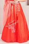 SAMMOHI BY MOKSHA AND HIRAL_Coral Liquid Organza Printed V Neck Embroidered Lehenga Set _Online_at_Aza_Fashions