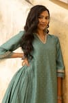 Shop_ASRUMO_Green Chanderi Embroidery Mukaish Split V Neck And Lace Anarkali Pant Set _Online_at_Aza_Fashions