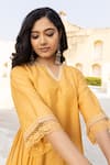 ASRUMO_Yellow Chanderi Embroidery Mukaish Split V Neck And Lace Anarkali Pant Set _at_Aza_Fashions