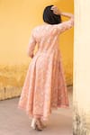 Shop_ASRUMO_Peach Cotton Handblock Print Bloom V Neck Anarkali Set _at_Aza_Fashions