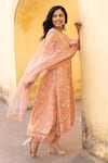 Buy_ASRUMO_Peach Cotton Handblock Print Bloom V Neck Anarkali Set _Online_at_Aza_Fashions