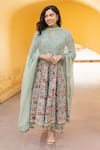 Buy_ASRUMO_Green Cotton Handblock Print Blossom V Neck Anarkali Set _at_Aza_Fashions