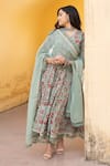 ASRUMO_Green Cotton Handblock Print Blossom V Neck Anarkali Set _Online_at_Aza_Fashions