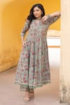 Buy_ASRUMO_Green Cotton Handblock Print Blossom V Neck Anarkali Set _Online_at_Aza_Fashions