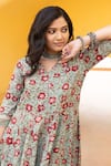 ASRUMO_Green Cotton Handblock Print Blossom V Neck Anarkali Set _at_Aza_Fashions