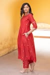 Buy_ASRUMO_Red Chanderi Embroidery Ditsy Bloom Round Neck Anarkali Set 