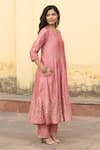 ASRUMO_Pink Chanderi Embroidery Zari Gullista Jaal Notched Round Neck Anarkali Pant Set _at_Aza_Fashions