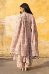 Shop_ASRUMO_White Chanderi Print Gardenia Sweetheart Neck Handblock Anarkali Set _at_Aza_Fashions