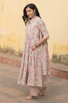 ASRUMO_White Chanderi Print Gardenia Sweetheart Neck Handblock Anarkali Set _at_Aza_Fashions