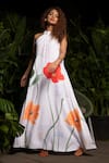 Buy_Sonam Parmar Jhawar_White Lucrose Printed Floral Halter Alice Maxi Dress _at_Aza_Fashions