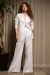 Buy_Sonam Parmar Jhawar_Silver Shimmer Sequin Lapel Collar Blazer And Pant Set _at_Aza_Fashions