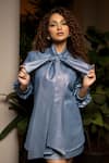 Buy_Sonam Parmar Jhawar_Blue Metallic Denim Round Tie-up Shirt And Skirt Set _at_Aza_Fashions