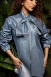 Buy_Sonam Parmar Jhawar_Blue Metallic Denim Round Tie-up Shirt And Skirt Set _Online_at_Aza_Fashions