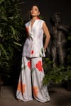 Buy_Sonam Parmar Jhawar_White Thick Satin Printed Floral Shawl Collar Blazer And Pant Set _at_Aza_Fashions