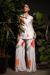 Shop_Sonam Parmar Jhawar_White Thick Satin Printed Floral Shawl Collar Blazer And Pant Set _at_Aza_Fashions