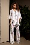 Shop_Sonam Parmar Jhawar_White Crepe Blend Blunt V Melody Tie-up Shirt And Pant Set _at_Aza_Fashions