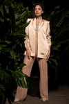 Buy_Sonam Parmar Jhawar_Beige Satin Blazer Lapel Collar Khloe And Pant Set _at_Aza_Fashions