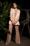 Sonam Parmar Jhawar_Beige Satin Blazer Lapel Collar Khloe And Pant Set _Online_at_Aza_Fashions