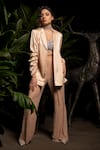 Shop_Sonam Parmar Jhawar_Beige Satin Blazer Lapel Collar Khloe And Pant Set _at_Aza_Fashions