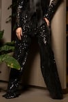 Shop_Sonam Parmar Jhawar_Black Sequined Net Embroidered Tie-up Veronica Blazer Pant Set _Online_at_Aza_Fashions