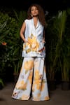 Shop_Sonam Parmar Jhawar_White Thick Satin Printed Floral Lapel Collar Blazer And Pant Set _at_Aza_Fashions