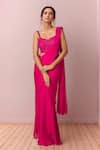 Buy_Samyukta Singhania_Pink Chinon Embroidery Cutdana Sweetheart Pre-draped Saree With Moti Blouse _at_Aza_Fashions