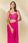 Samyukta Singhania_Pink Chinon Embroidery Cutdana Sweetheart Pre-draped Saree With Moti Blouse _Online_at_Aza_Fashions