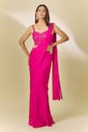 Buy_Samyukta Singhania_Pink Chinon Embroidery Cutdana Sweetheart Pre-draped Saree With Moti Blouse _Online_at_Aza_Fashions