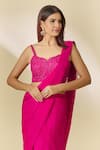 Samyukta Singhania_Pink Chinon Embroidery Cutdana Sweetheart Pre-draped Saree With Moti Blouse _at_Aza_Fashions