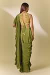 Shop_Samyukta Singhania_Green Crepe Printed Floral Keyhole Pre-draped Ruffle Saree With Blouse _at_Aza_Fashions