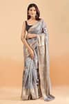 Buy_Samyukta Singhania_Grey Pure Silk Floral Woven Motif Saree With Running Blouse _Online_at_Aza_Fashions