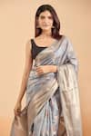 Samyukta Singhania_Grey Pure Silk Floral Woven Motif Saree With Running Blouse _at_Aza_Fashions