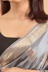 Buy_Samyukta Singhania_Grey Pure Silk Floral Woven Motif Saree With Running Blouse 