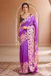 Buy_Samyukta Singhania_Purple Pure Silk Floral Woven Hem Saree With Running Blouse _at_Aza_Fashions