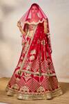 Shop_Masaba_Red Lehenga Raw Silk Embroidered Ethnic Round Anar Bridal Set _Online_at_Aza_Fashions