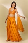 Shop_Samyukta Singhania_Orange Viscose Organza Embroidery Cutdana Leaf Sharara Set _Online_at_Aza_Fashions