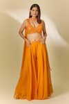 Samyukta Singhania_Orange Viscose Organza Embroidery Cutdana Leaf Sharara Set _at_Aza_Fashions