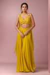 Buy_Samyukta Singhania_Yellow Viscose Organza Embroidery Cutdana Leaf Sequin Sharara Set _at_Aza_Fashions