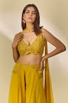 Buy_Samyukta Singhania_Yellow Viscose Organza Embroidery Cutdana Leaf Sequin Sharara Set _Online_at_Aza_Fashions