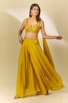 Shop_Samyukta Singhania_Yellow Viscose Organza Embroidery Cutdana Leaf Sequin Sharara Set _Online_at_Aza_Fashions