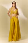 Samyukta Singhania_Yellow Viscose Organza Embroidery Cutdana Leaf Sequin Sharara Set _at_Aza_Fashions